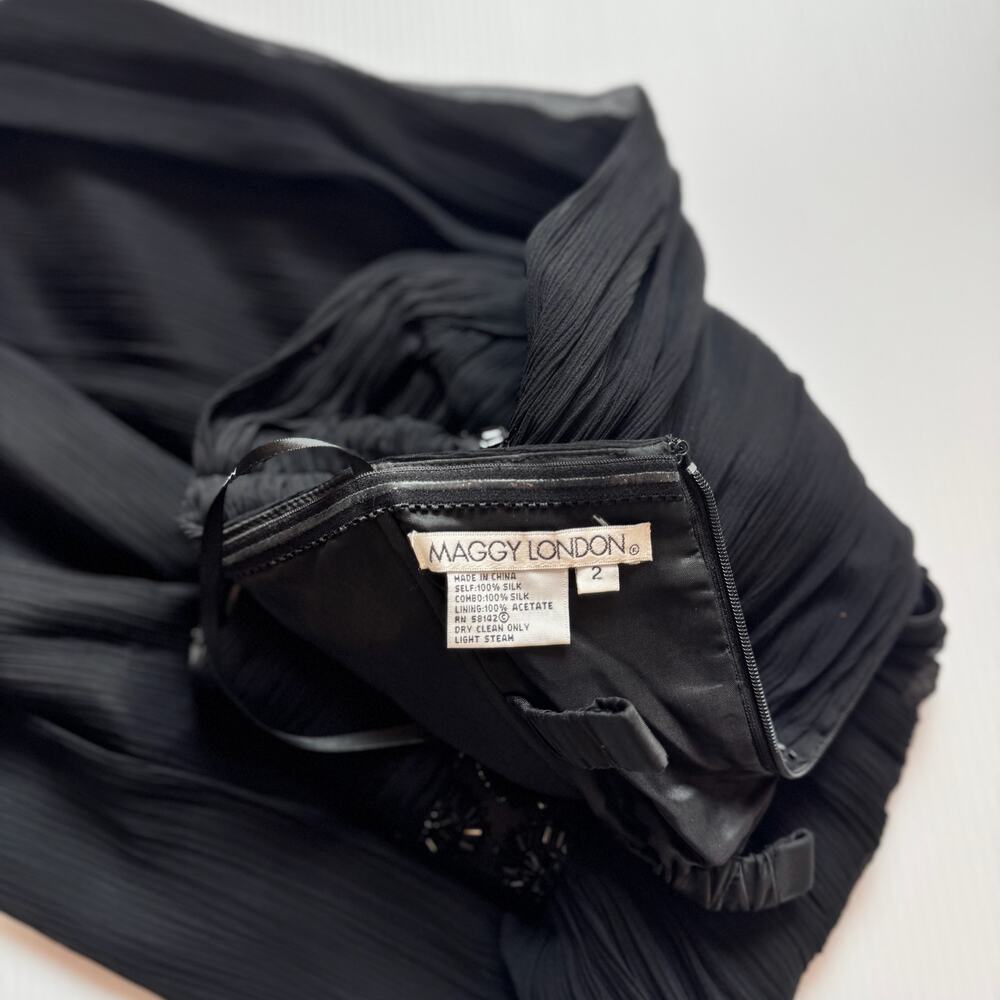 Maggy London Black Silk Strapless Beaded Dress Women’s 2 Evening Occasion Event - Picture 3 of 16